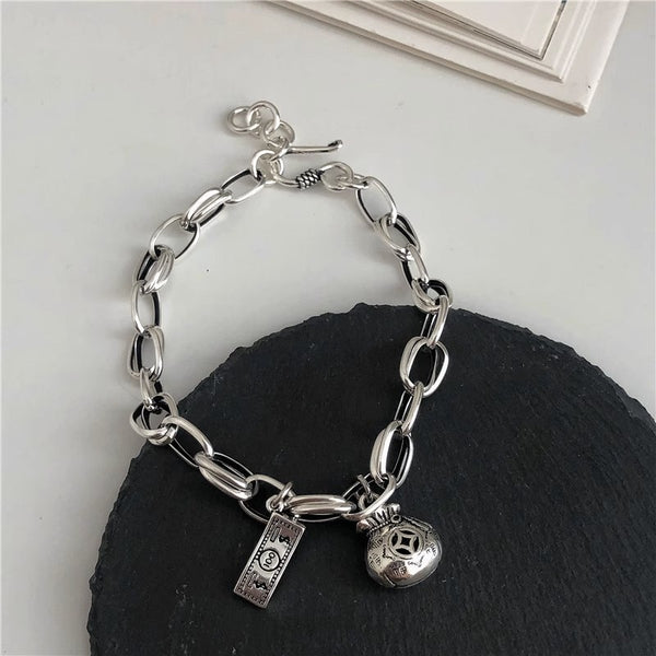 Vintage Presbyopic Lock Head New Year Distressed Hip Hop Pendant Bracelet